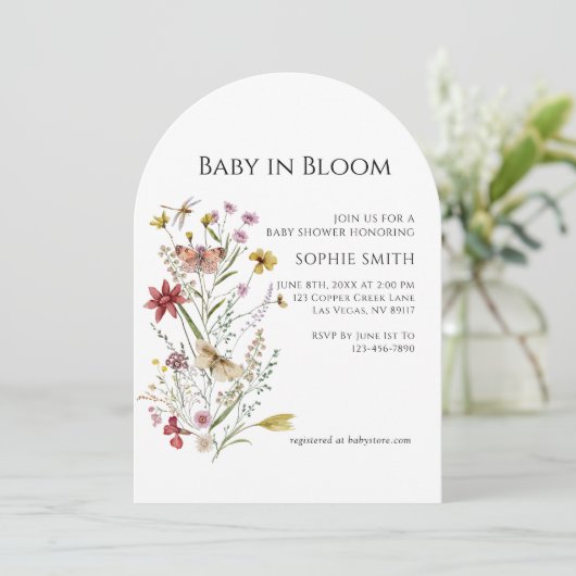 Whimsical Botanical Baby in Bloom Einladung (Stehend Vorderseite)