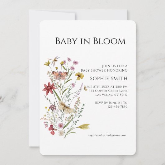 Whimsical Botanical Baby in Bloom Einladung (Vorderseite)