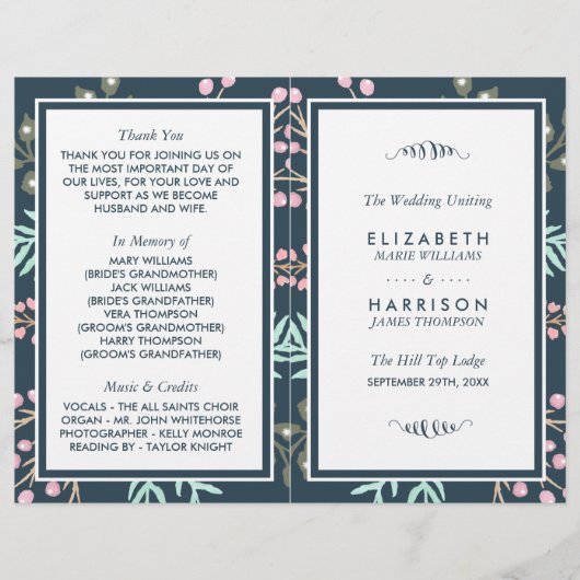 Whimsical Botanical Berry Wedding Bi-fold Programm (Vorderseite)