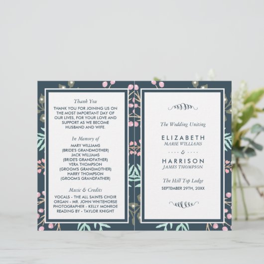 Whimsical Botanical Berry Wedding Bi-fold Programm (Stehend Vorderseite)