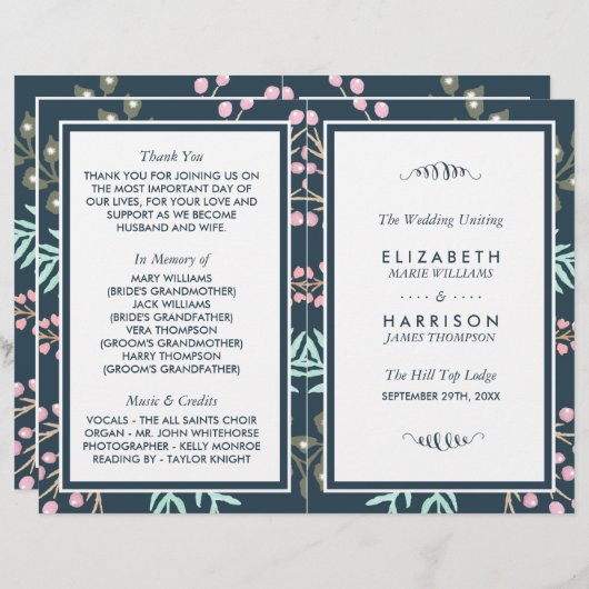 Whimsical Botanical Berry Wedding Bi-fold Programm (Vorne/Hinten)