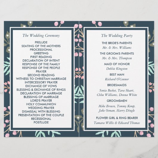 Whimsical Botanical Berry Wedding Bi-fold Programm (Rückseite)