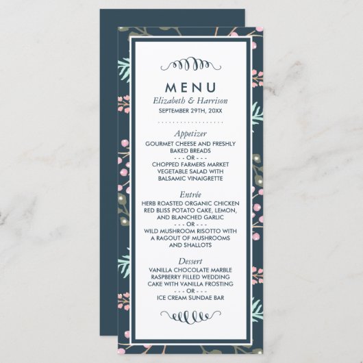 Whimsical Botanical Berry Wedding Menu Menükarte (Vorne/Hinten)