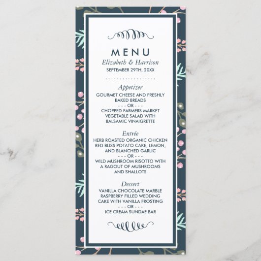 Whimsical Botanical Berry Wedding Menu Menükarte (Vorderseite)