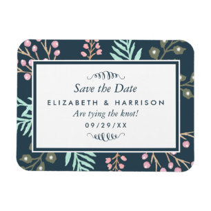 Whimsical Botanical Berry Wedding retten das Datum Magnet