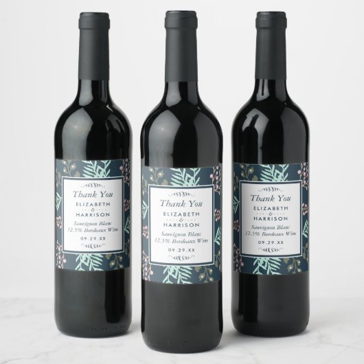 Whimsical Botanical Berry Wedding Weinetikett (Flaschen)