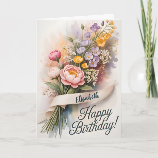 Whimsical Botanical Birthday Karte (Vorderseite)