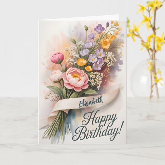 Whimsical Botanical Birthday Karte (Gelbe Blume)