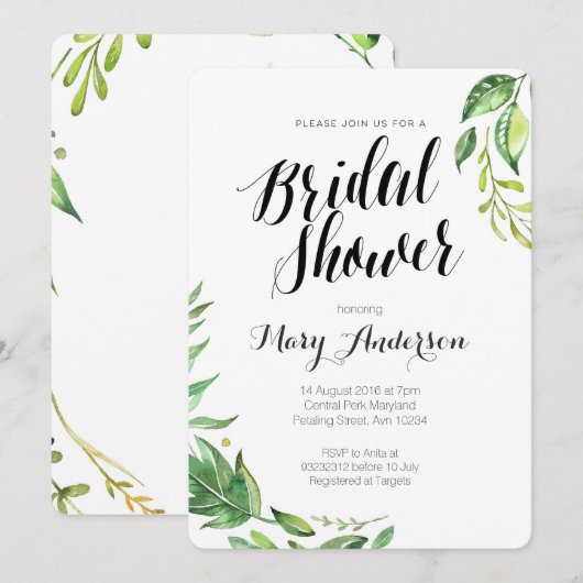 Whimsical Botanical Bridal Dusche Einladung (Vorne/Hinten)
