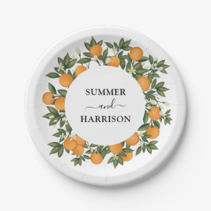 Whimsical Botanical Citrus Orange Garden Hochzeit Pappteller
