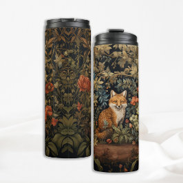 Whimsical Botanical Fox in Forest Art Nouveau Thermosbecher