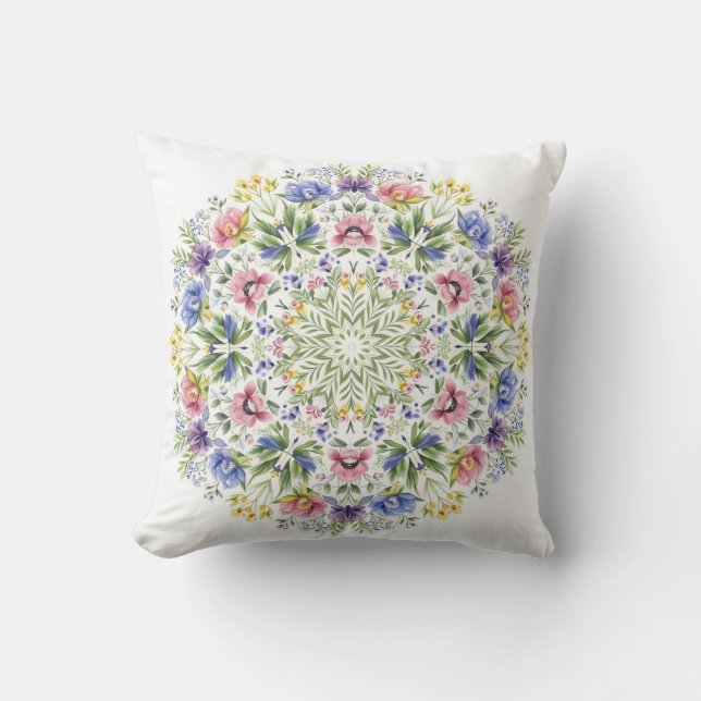 Whimsical Botanical Mandala Watercolor Floral Kissen (Vorderseite)