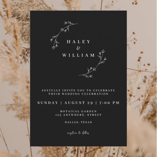 Whimsical Botanical Minimalistisch Script Simple B Einladung