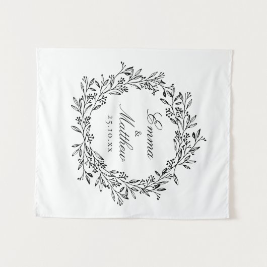 Whimsical Botanical Wreath Wedding Floor Decal Wandteppich (Vorderseite (Horizontal))