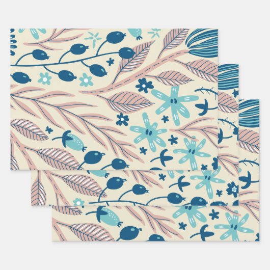 Whimsical Botanisches Florales Muster Geschenkpapi Geschenkpapier Set (Set)