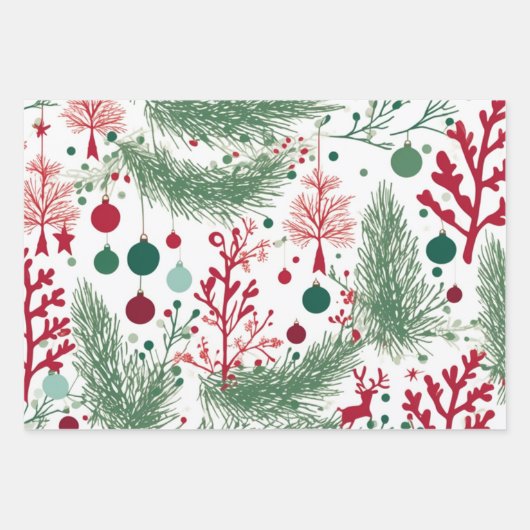 Whimsical Boughs Designs, Einzigartiges Weihnachts Geschenkpapier Set (Vorderseite)
