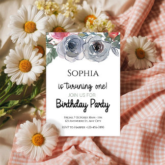 Whimsical Bouquet - 1st Birthday Invitation Einladung