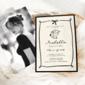 Whimsical Bow Black and White Graduation party Einladung
