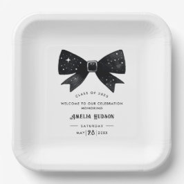Whimsical Bow Black & White Graduation Party Pappteller