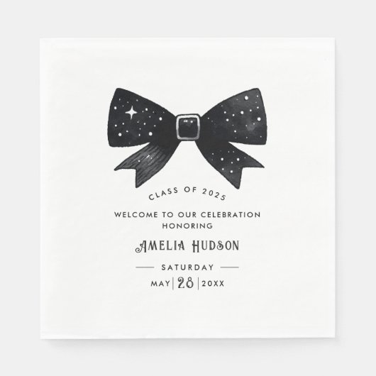 Whimsical Bow Black & White Graduation Party Serviette (Vorderseite)
