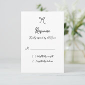 Whimsical Bow Black & White RSVP Karte (Stehend Vorderseite)