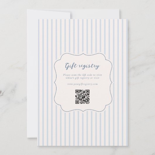 Whimsical Bow Blue Stripes Baby Dusche Einladung (Rückseite)