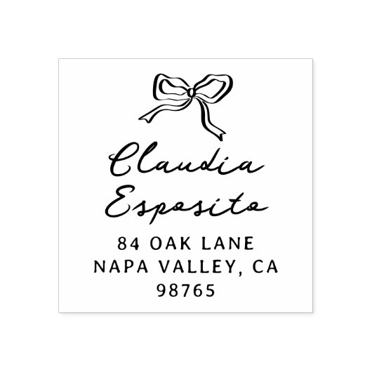 Whimsical Bow & Calligraphy Name Rücksendeadresse Gummistempel (Prägung)