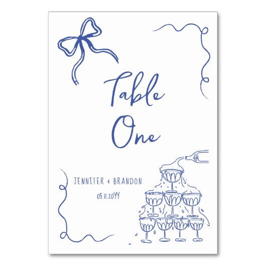 Whimsical Bow Champagne Tower Tischnummer (Rückseite)