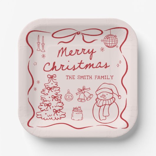 Whimsical Bow Christmas Party Paper Plates Pappteller (Vorderseite)