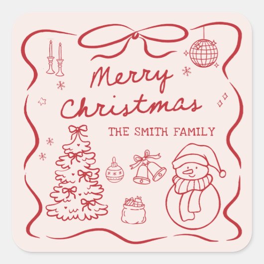 Whimsical Bow Christmas Party Sticker (Vorderseite)