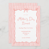Whimsical Bow Coral Mother's Day Brunch Einladung (Vorne/Hinten)