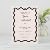 Whimsical Bow cursive border baptism Einladung (Stehend Vorderseite)