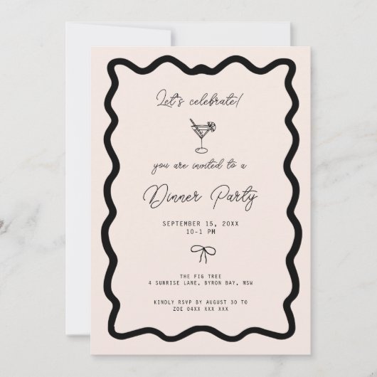 Whimsical Bow Cursive Border Dinner Party Einladung (Vorderseite)