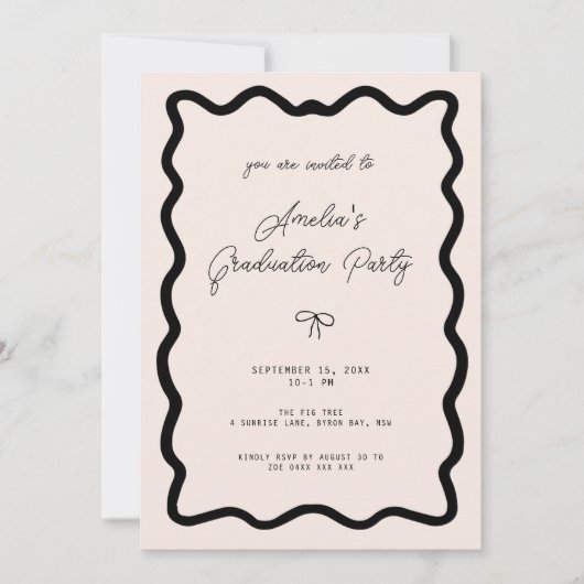 Whimsical Bow cursive border graduation party Einladung (Vorderseite)
