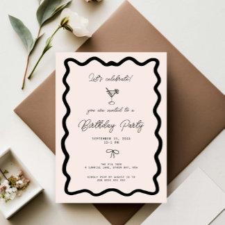 Whimsical Bow cursive border martini birthday  Einladung