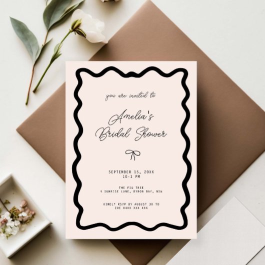 Whimsical Bow cursive border martini bridal shower Einladung