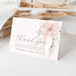 Whimsical Bow Floral Eucalyptus Baby Shower Dankeskarte