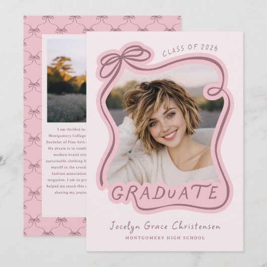 Whimsical Bow Frame Future Plans Pink Graduation Einladung (Vorne/Hinten)