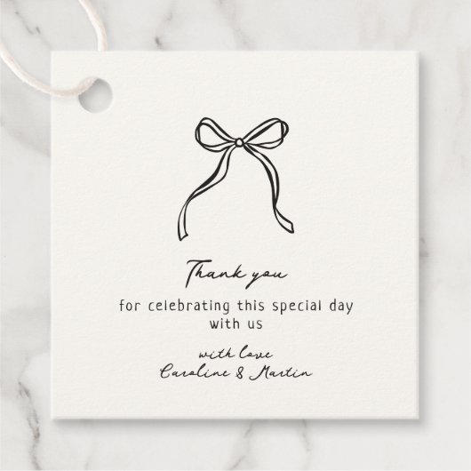 Whimsical bow, handgezeichnete Hochzeit danke Geschenkanhänger (Vorderseite)