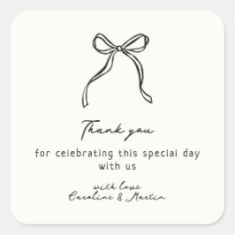 Whimsical bow, handgezeichnete Hochzeit danke Quadratischer Aufkleber