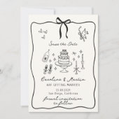 Whimsical Bow, handgezeichnete Hochzeit speichern Einladung (Vorderseite)