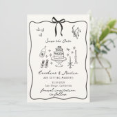 Whimsical Bow, handgezeichnete Hochzeit speichern  Einladung (Stehend Vorderseite)
