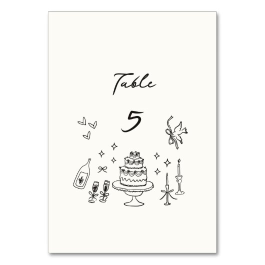 Whimsical Bow, handgezeichnete Hochzeit Tischnummer (Vorderseite)