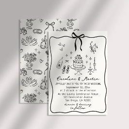 Whimsical Bow, handgezeichnete Hochzeitseinladung Einladung