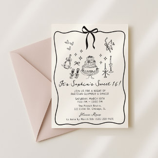 Whimsical Bow, handgezogen Sweet 16 Birthday Einladung