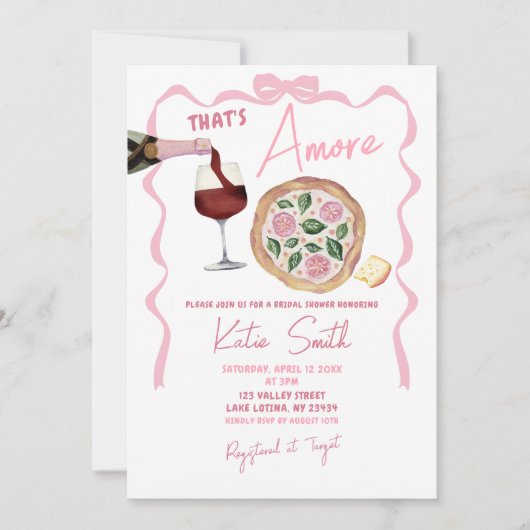 Whimsical Bow Italienischer Wein und Pizza, das is Einladung (Vorderseite)