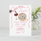 Whimsical Bow Italienischer Wein und Pizza, das is Einladung (Stehend Vorderseite)