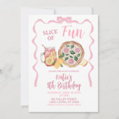 Whimsical Bow Lemonade and Pizza Girl Birthday Einladung (Vorderseite)