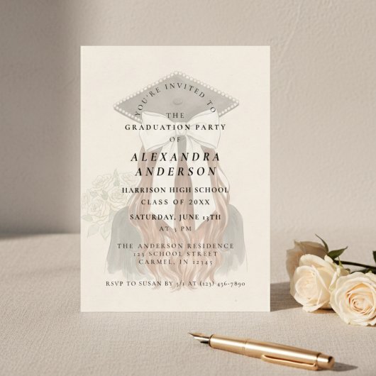 Whimsical Bow Photo Graduation Party Einladung