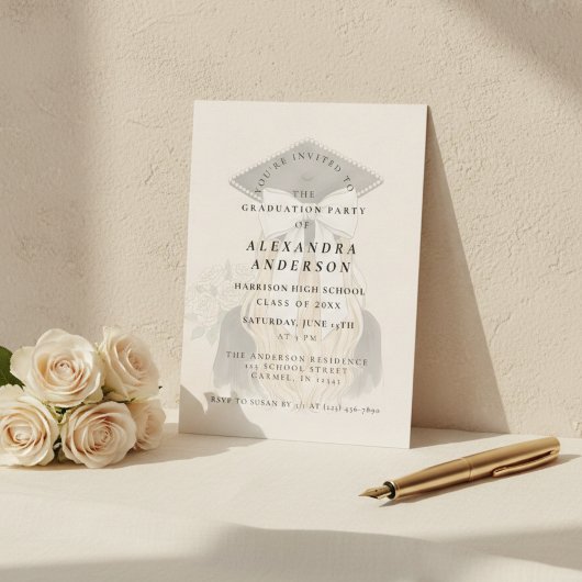 Whimsical Bow Photo Graduation Party Einladung